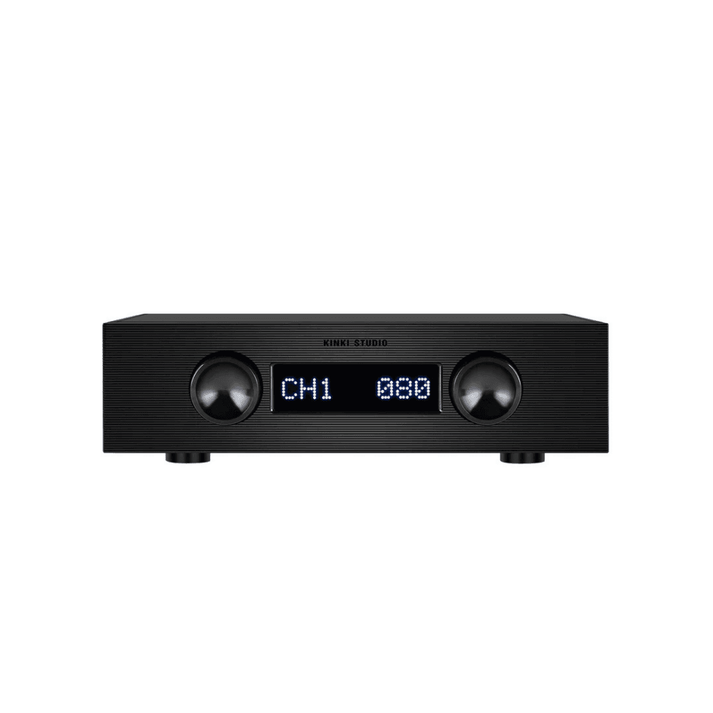 Kinki Studio EX-P27 Class A stereo preamplifier in Black with dual controls and front display
