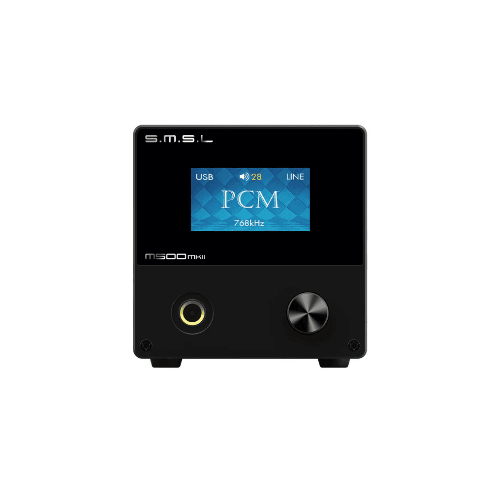 SMSL M500 MKII black ESS ES9038PRO DAC and headphone amplifier with colour display and 6.35mm output