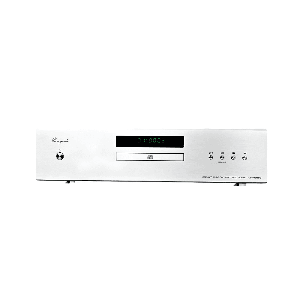 Cayin CS-100CD high-end tube CD player in silver with aluminium front panel, disc tray and display