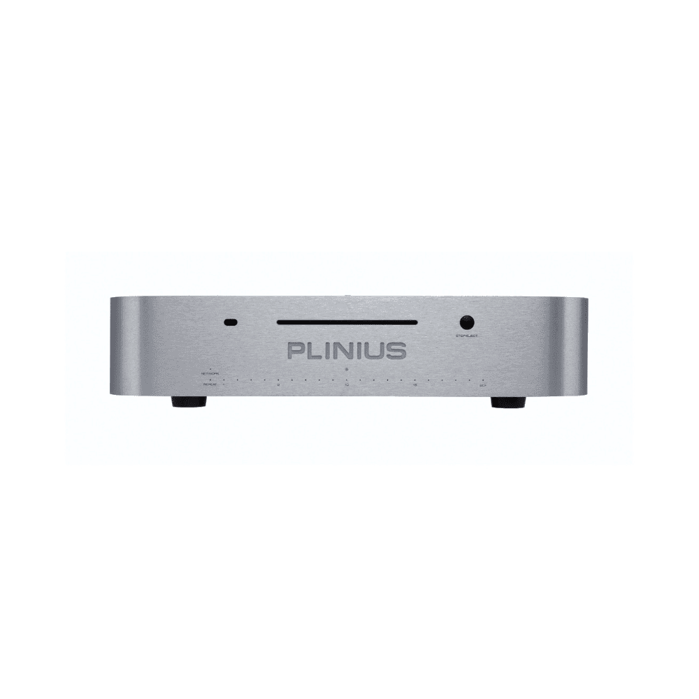 Plinius Toko high-end digital audio player in silver with slot-loading CD transport, aluminium front panel and status indicators