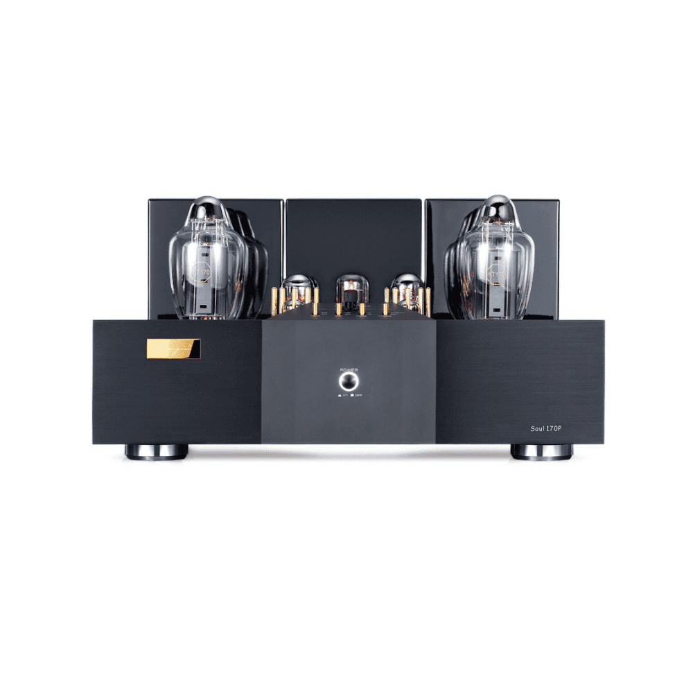 Cayin Soul 170P pure Class A KT170 vacuum tube power amplifier with protective tube cage and walnut side panels