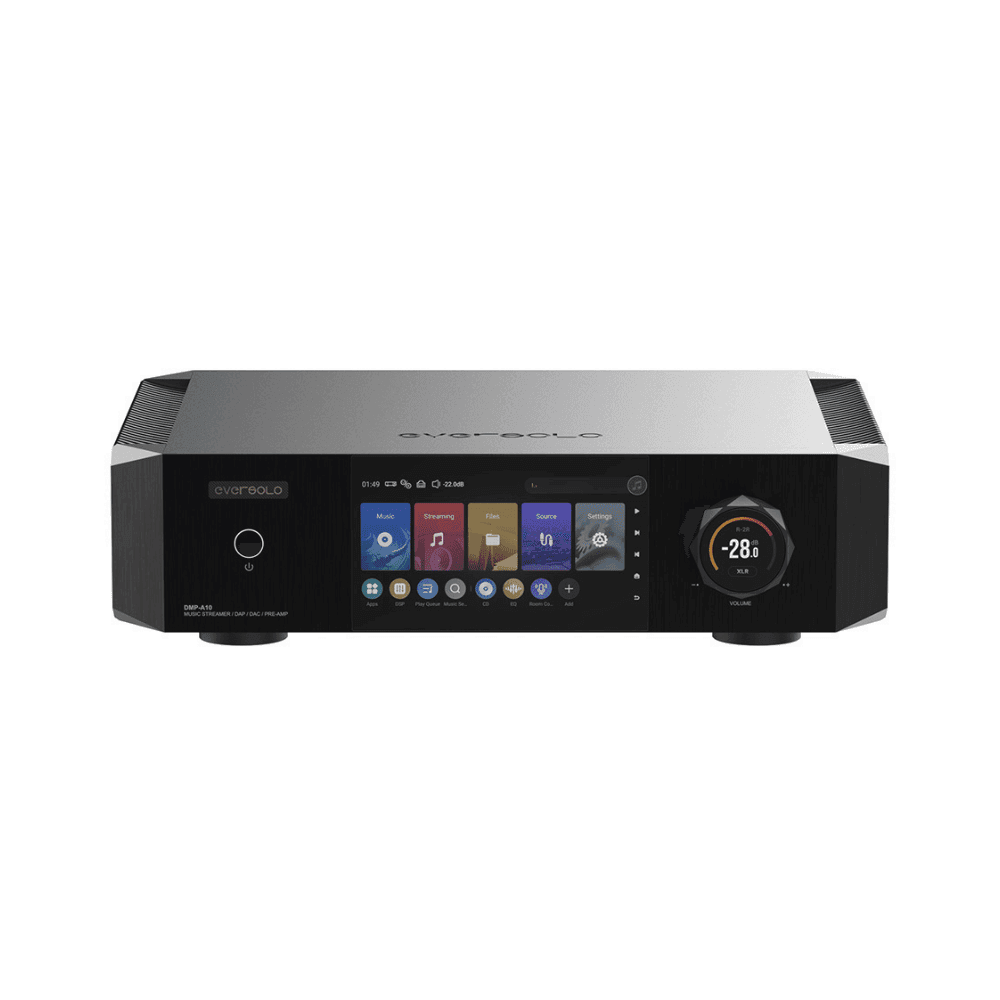 Eversolo DMP-A10 flagship network streamer and DAC with touchscreen and illuminated volume display, black finish