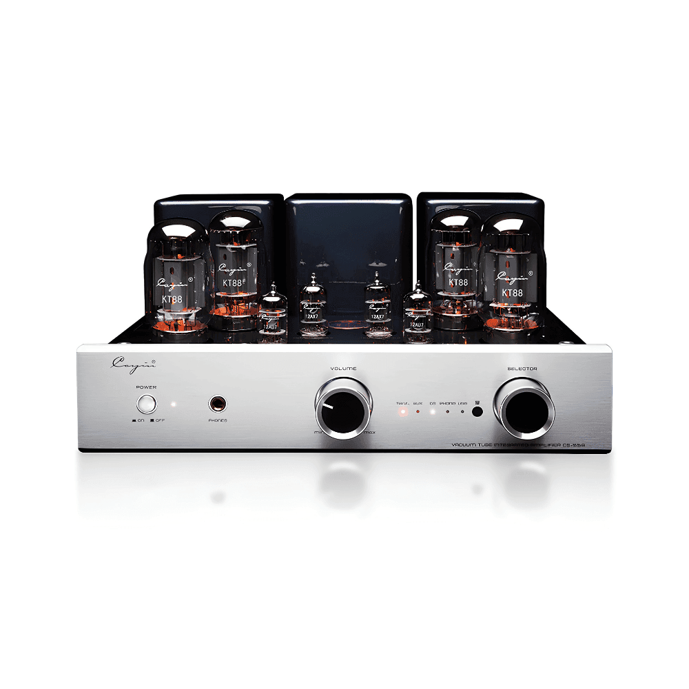 Cayin CS-55A Class AB vacuum tube integrated amplifier with exposed valves and front headphone output