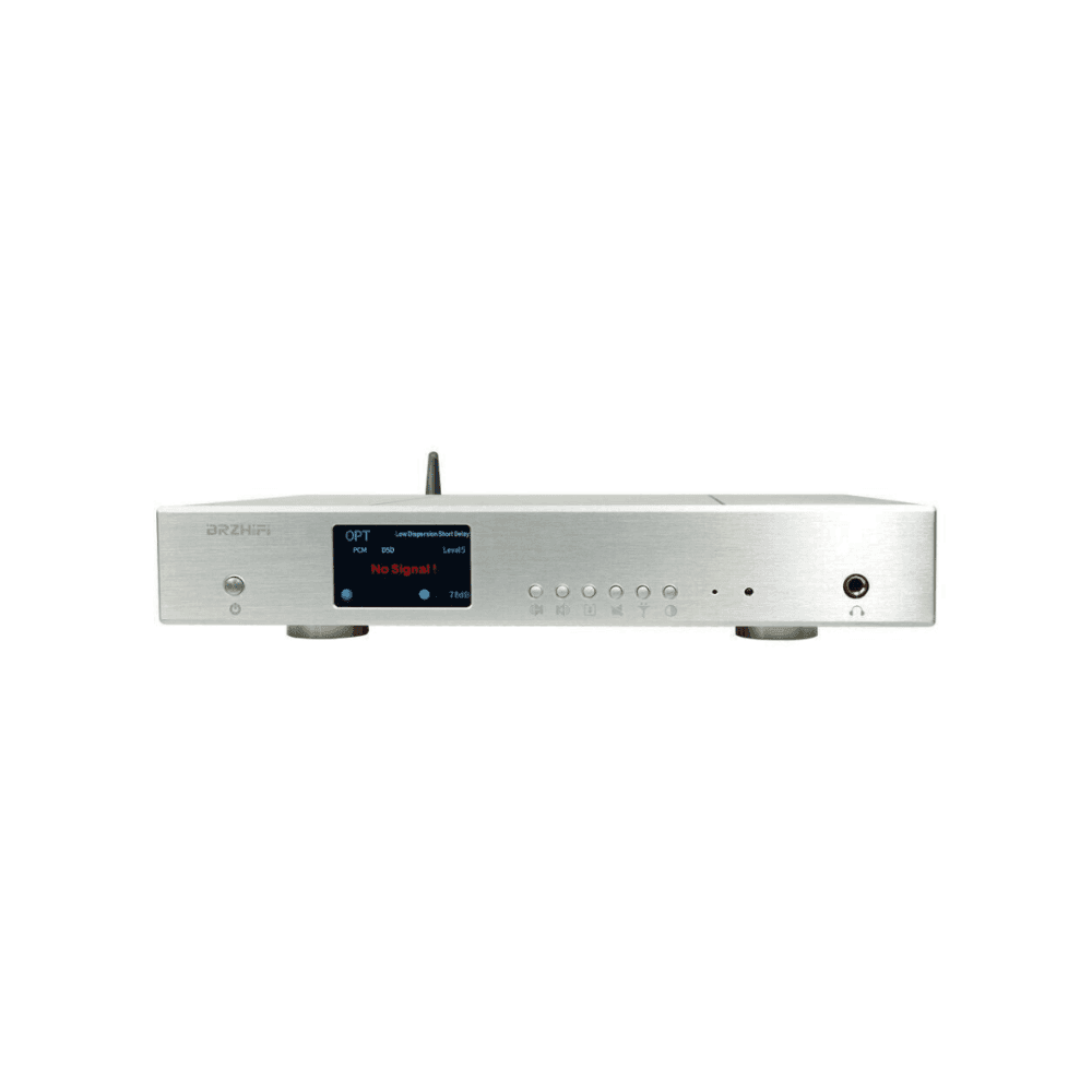 BRZHIFI DA10 PRO silver balanced digital-to-analogue converter with OLED display, front headphone output and volume controls
