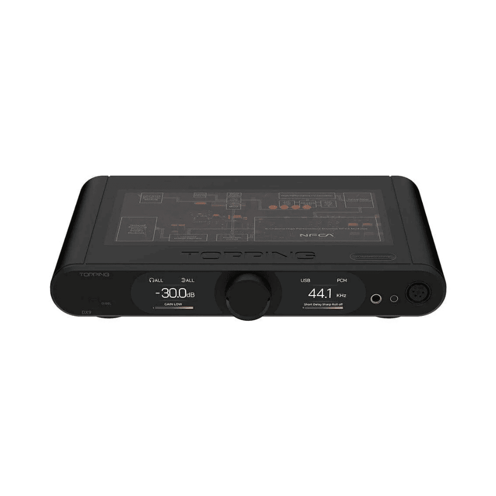 Topping DX9 Discrete DAC and balanced headphone amplifier front view in black