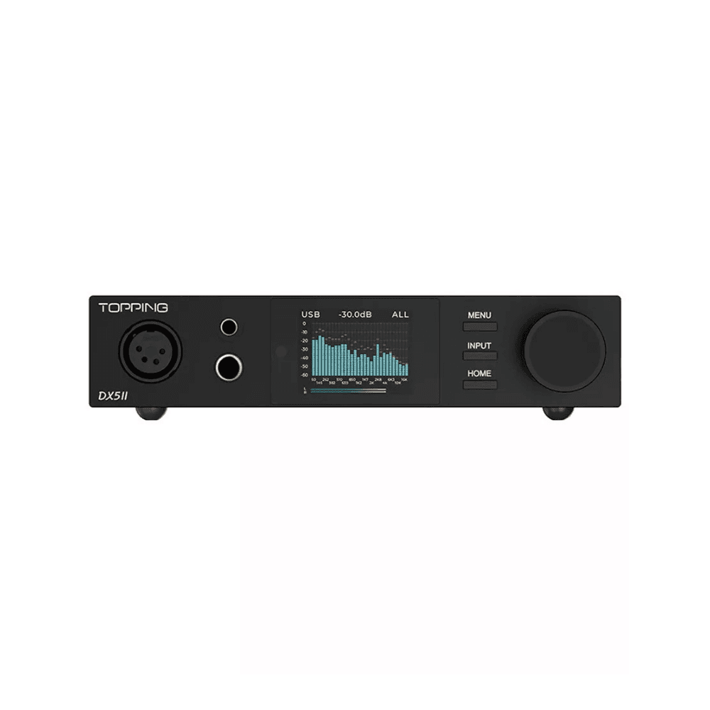 Topping DX5 II DAC and balanced headphone amplifier front view in silver