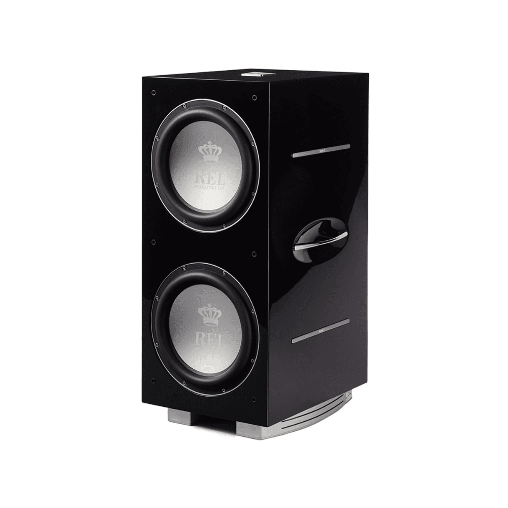 REL 212/SX subwoofer in Piano Black with two front-firing 12-inch active drivers