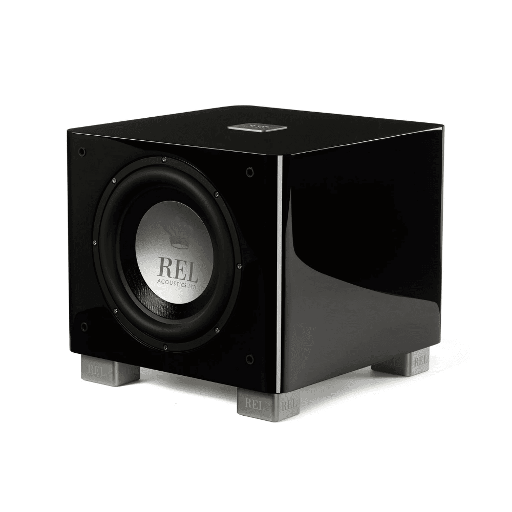 REL T/9x subwoofer in Piano Black with front-firing 10-inch driver