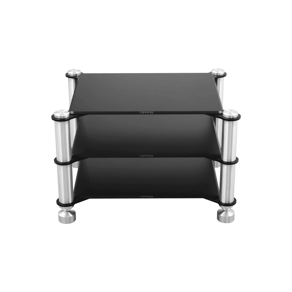 Topping SR2 three-level aluminium desktop equipment rack with pointed support feet