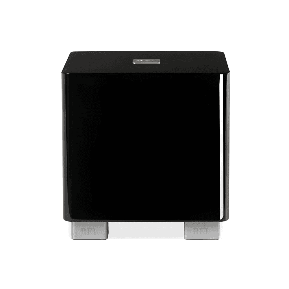 REL T/5x compact sealed subwoofer in Piano Black lacquer